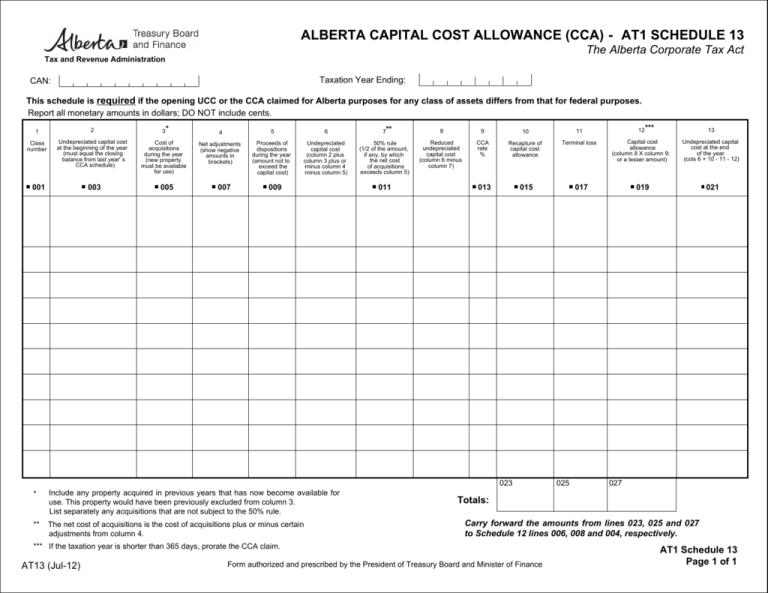 ALBERTA CAPITAL COST ALLOWANCE (CCA)