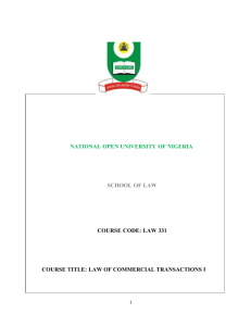 COMMERCIAL LAW, LAW 331 - National Open University of Nigeria
