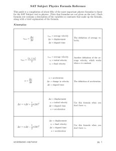 SAT Subject Physics Formula Reference
