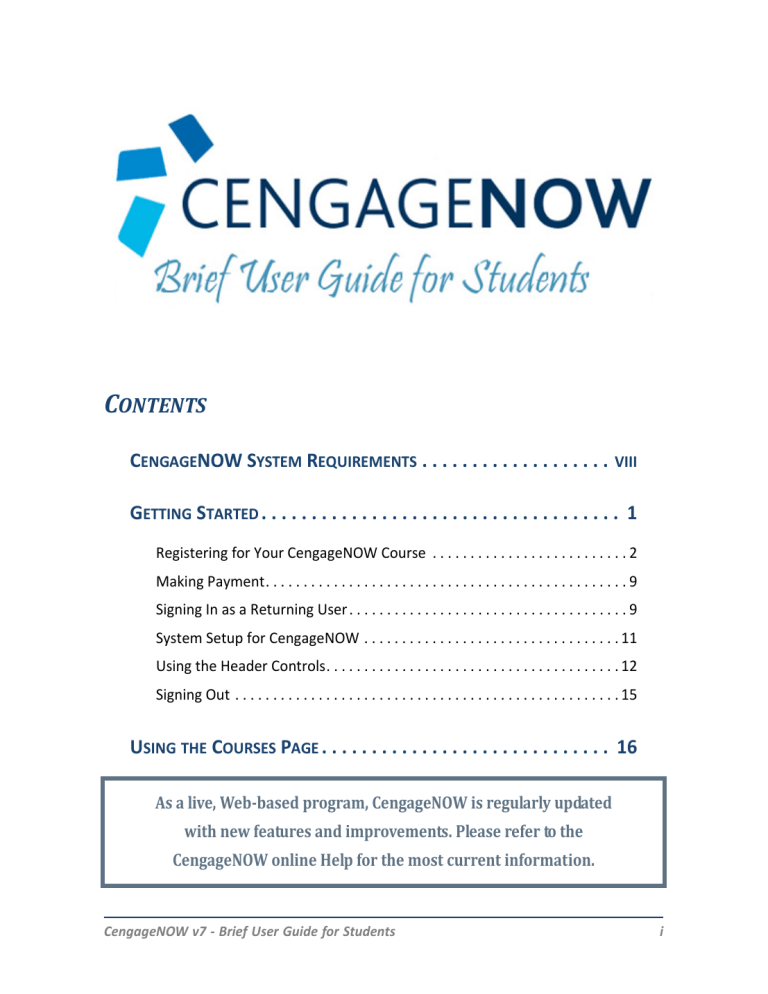 CengageNOWv2: Brief User Guide For Students