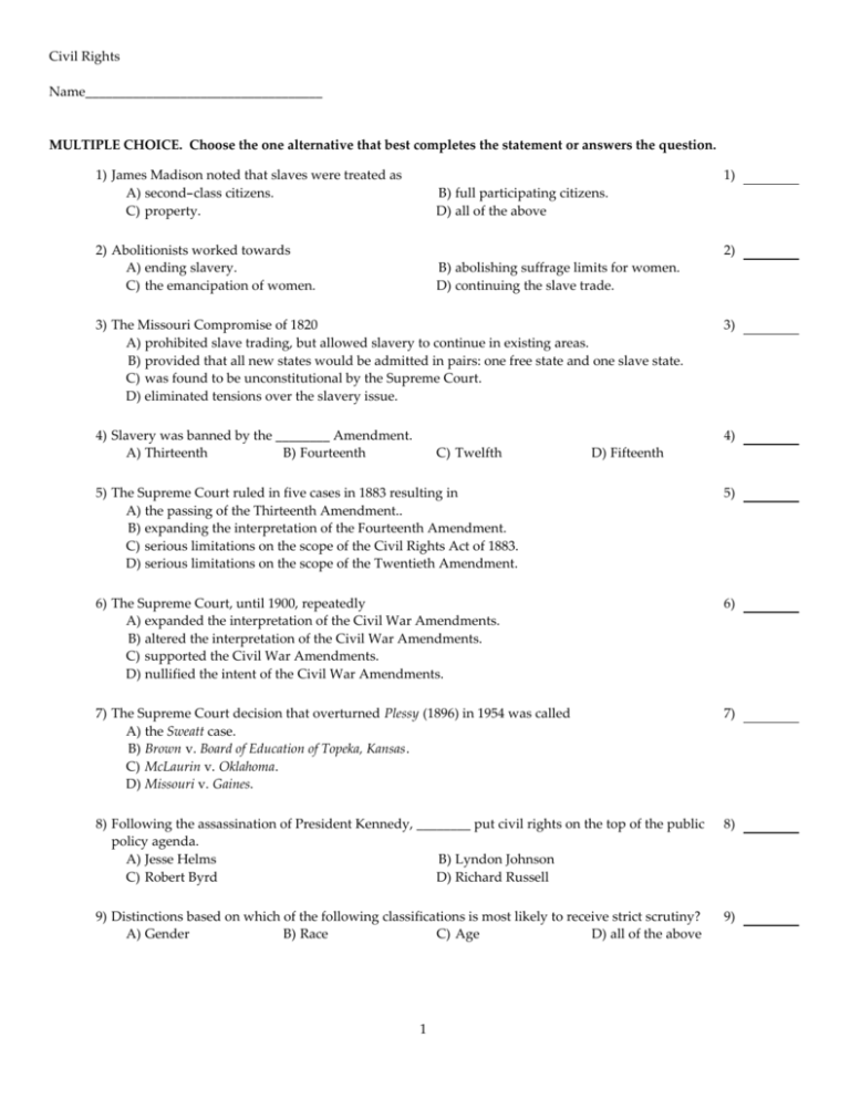 MULTIPLE CHOICE Choose The One Alternative That