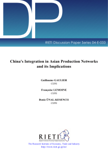 China's Integration in Asian Production Networks and Its Implications