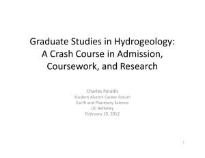 Graduate Studies in Hydrogeology: A Crash Course in Admission