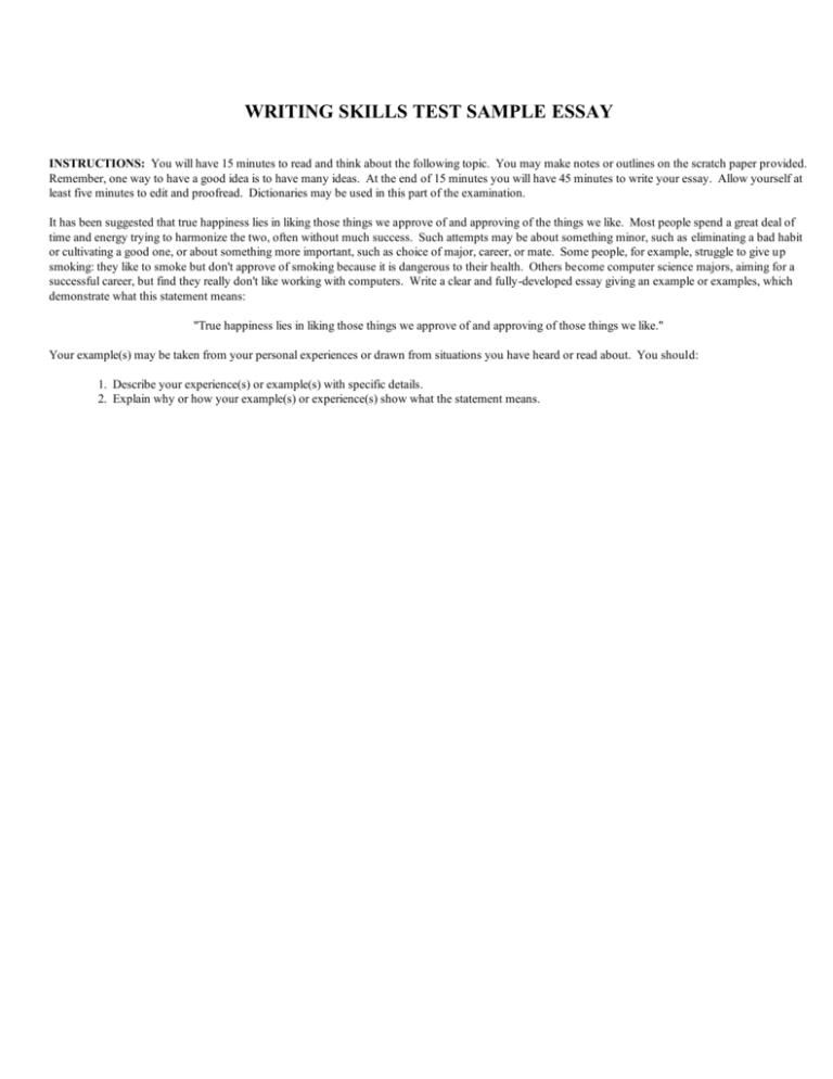Writing Skills Test Sample Passages