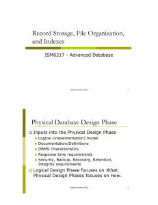 Record Storage, File Organization, and Indexes Physical Database
