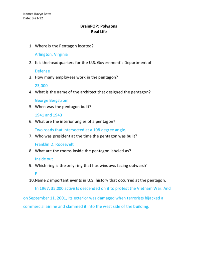 Brainpop Polygons Real Life 1 Where Is The Pentagon