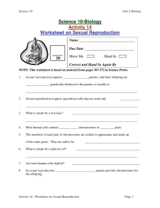 Science 10-Biology Activity 14 Worksheet on Sexual Reproduction