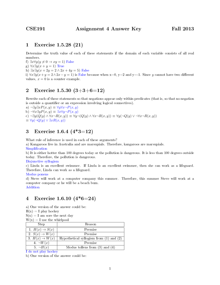 Cse191 Assignment 4 Answer Key Fall 13 1 Exercise 1 5 28 21