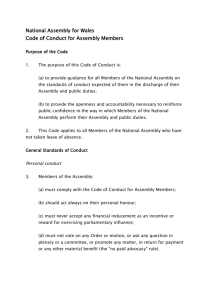 National Assembly for Wales Code of Conduct for Assembly Members