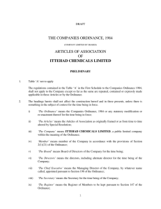 the companies ordinance, 1984 articles of association of ittehad