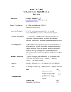 BIOLOGY 2F03 Fundamental and Applied Ecology Fall 2014