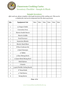 Classroom Cooking Carts: Inventory Checklist