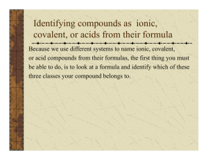 Identifying compounds as ionic, covalent, or acids from their formula