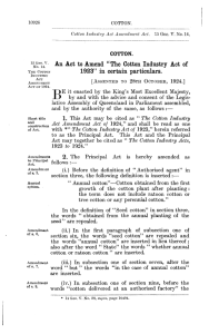An Act to Amend "The Cotton Industry Act of 1923" in certain
