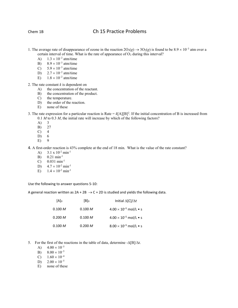 Ch 15 Practice Problems