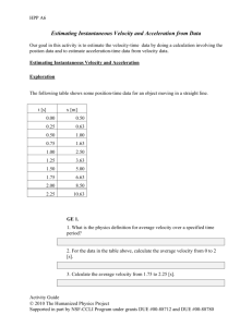 Estimating Instantaneous Velocity and Acceleration from Data