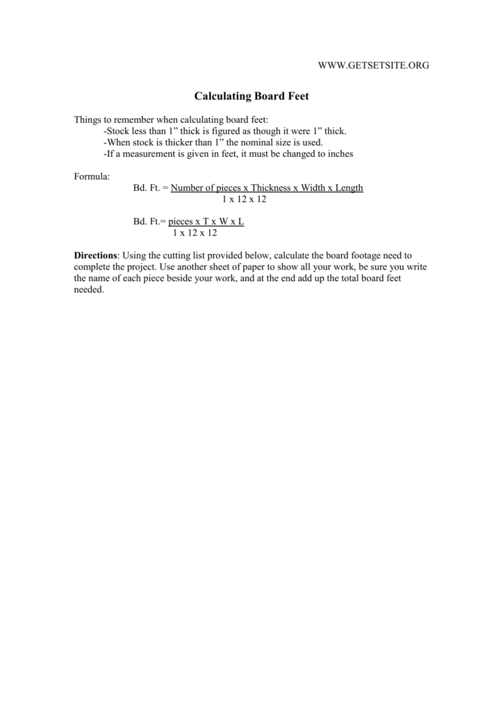 Download Calculating Board Feet Worksheet