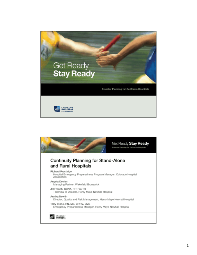 Continuity Planning for StandAlone and Rural Hospitals