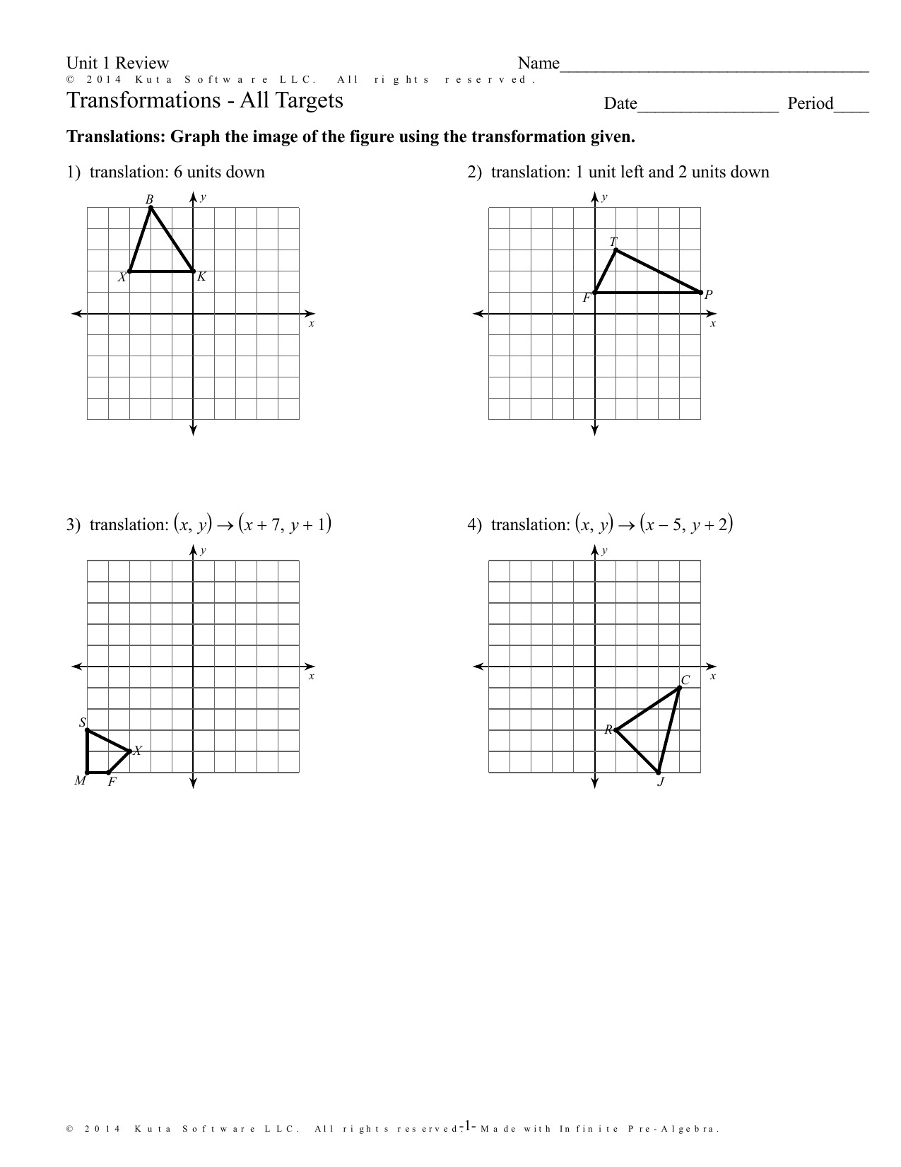 Kuta Software Pre Algebra Transformations Sara Battle's Math Worksheets