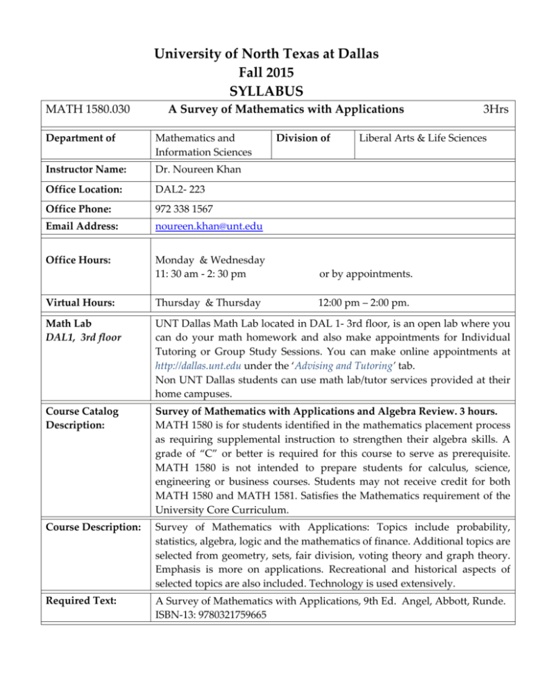 University of North Texas at Dallas Fall 2015 SYLLABUS