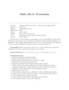 Math 125.11: Precalculus