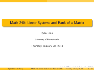 Math 240: Linear Systems and Rank of a Matrix