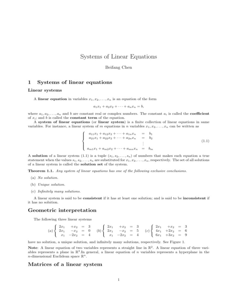 Systems Of Linear Equations