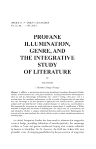 profane illumination, genre, and the integrative study of literature