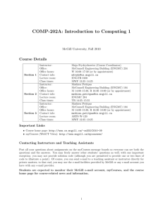 COMP-202A: Introduction to Computing 1