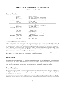 COMP-202A: Introduction to Computing 1 Course Details Introduction