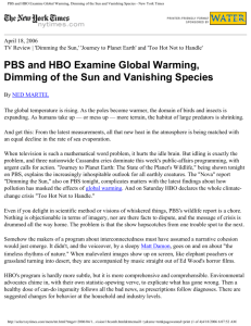 PBS and HBO Examine Global Warming, Dimming of the Sun and