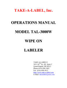 TAKE-A-LABEL, Inc. OPERATIONS MANUAL MODEL TAL