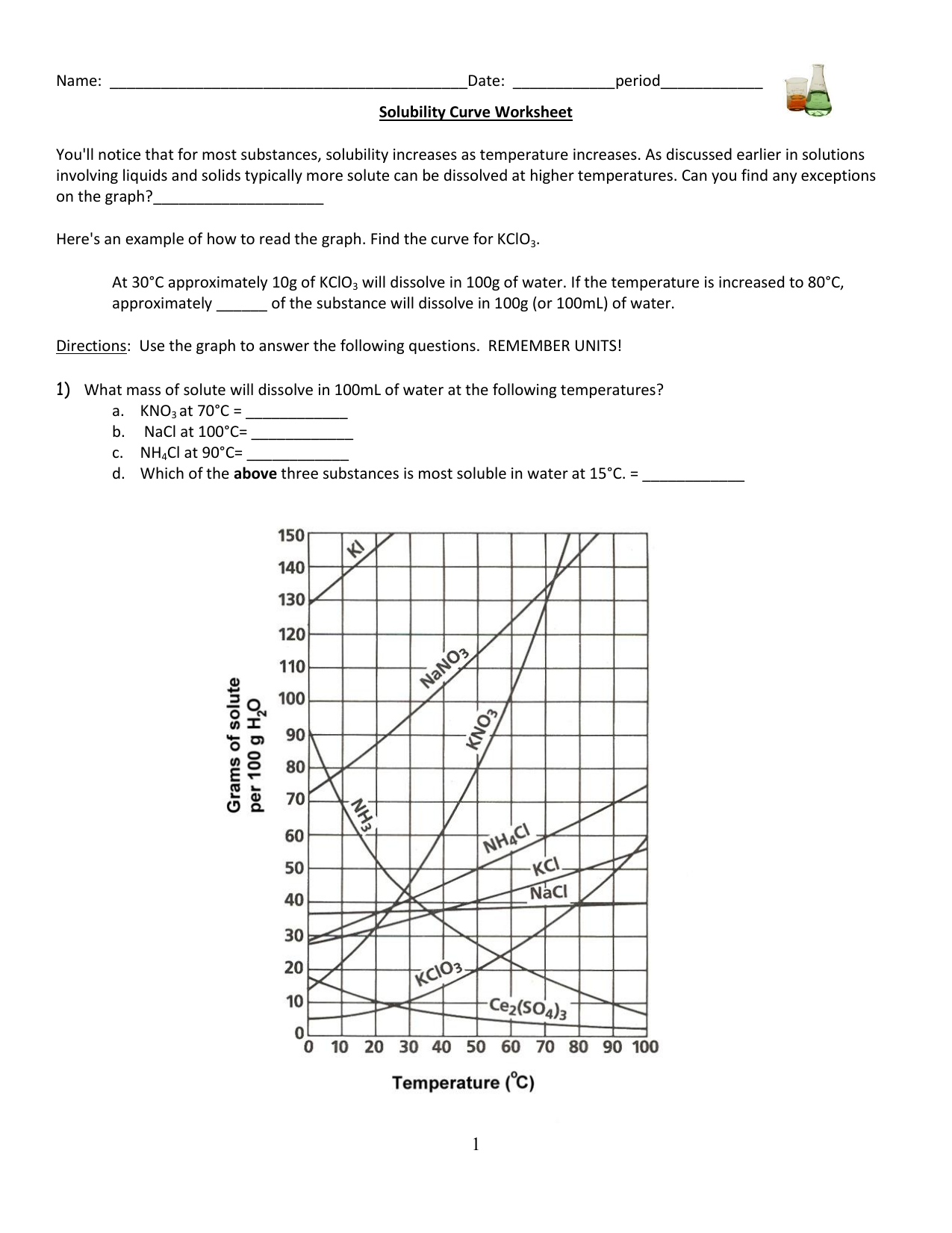 Solubility Curve Practice Problems Worksheet 1 Answer Key.