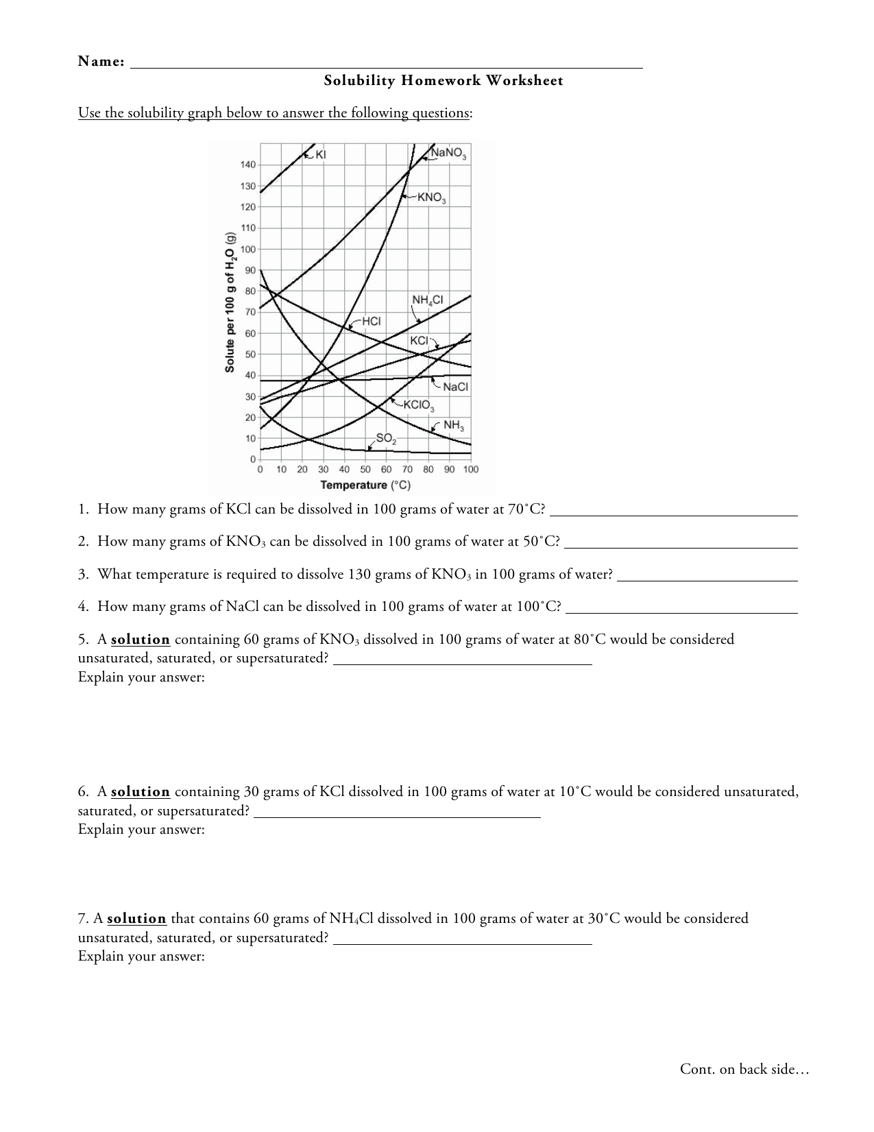 Solubility Graph Worksheet Answers