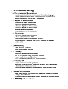 Chromosomal Etiology Chromosomal Syndromes Types of