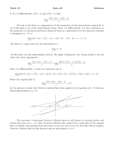Math 111 Quiz #9 Solutions 1. If f is differentiable, f(3) = 4, and f (3