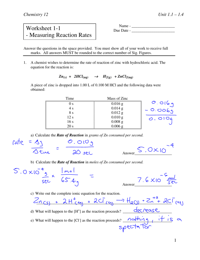 Calculating Rates Of Reaction Worksheet