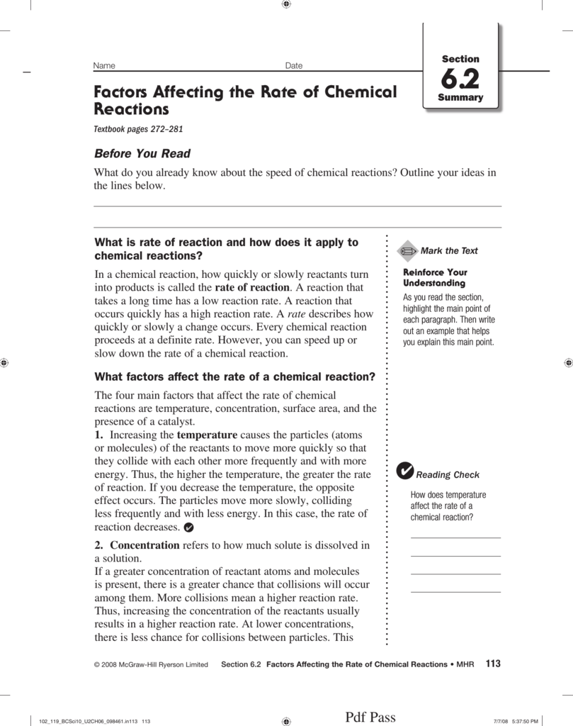 Factors Affecting The Rate Of Chemical Reactions