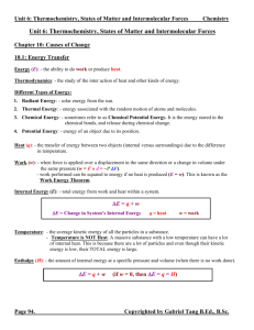 Unit 6: Thermochemistry, States of Matter and Intermolecular Forces