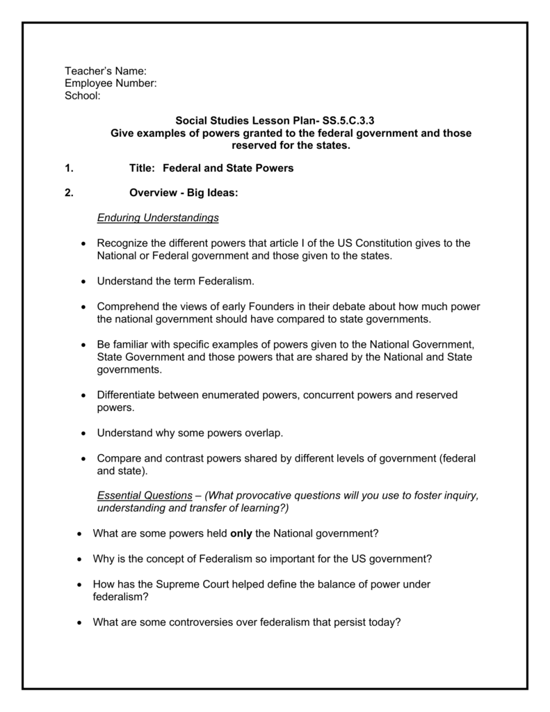 Social Studies Lesson Plan SS 5 C 3 3 Give Examples Of