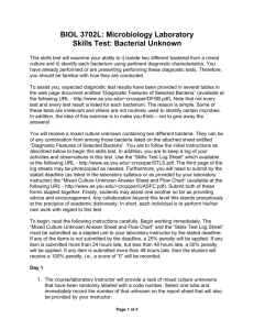 BIOL 3702L: Microbiology Laboratory Skills Test: Bacterial Unknown