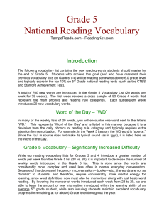 Grade 5 National Reading Vocabulary