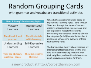 Random Grouping Cards with grammar and vocabulary transitional