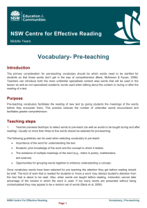 Vocabulary- Pre-teaching - NSW Centre for Effective Reading
