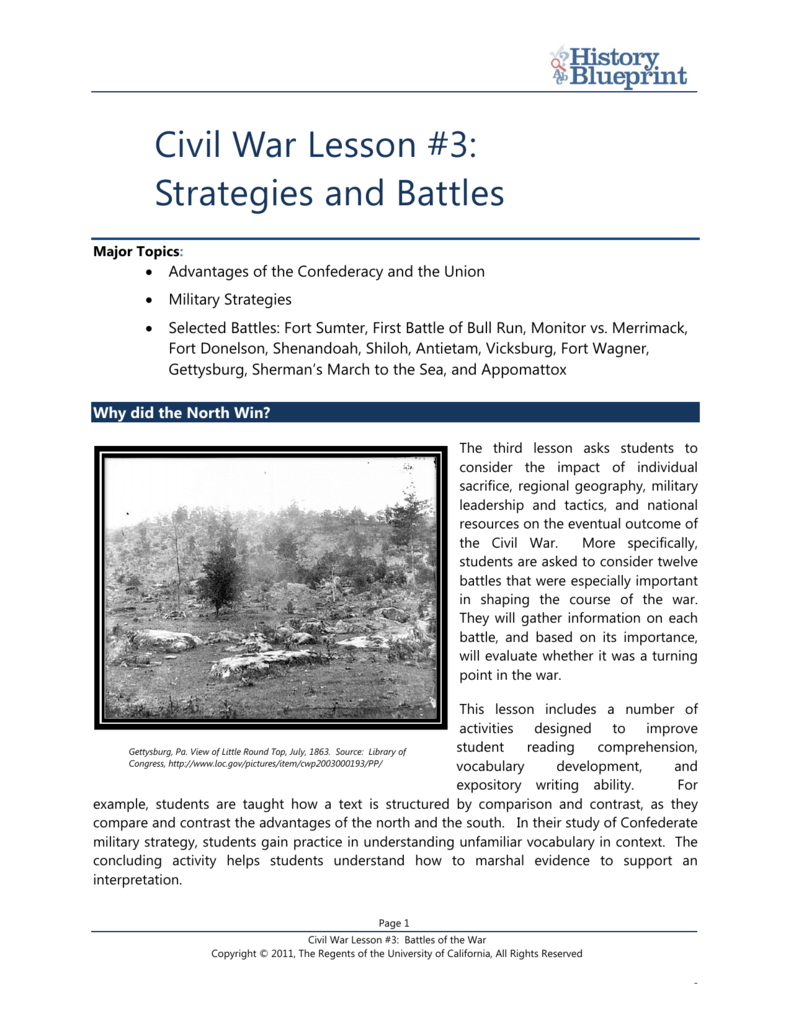 Civil War Lesson 3 Strategies And Battles