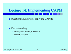 Lecture 14: Implementing CAPM