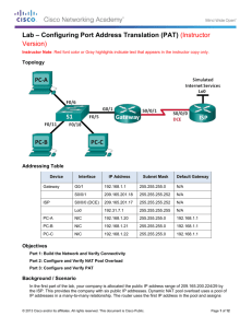Lab – Configuring Port Address Translation (PAT) (Instructor Version)
