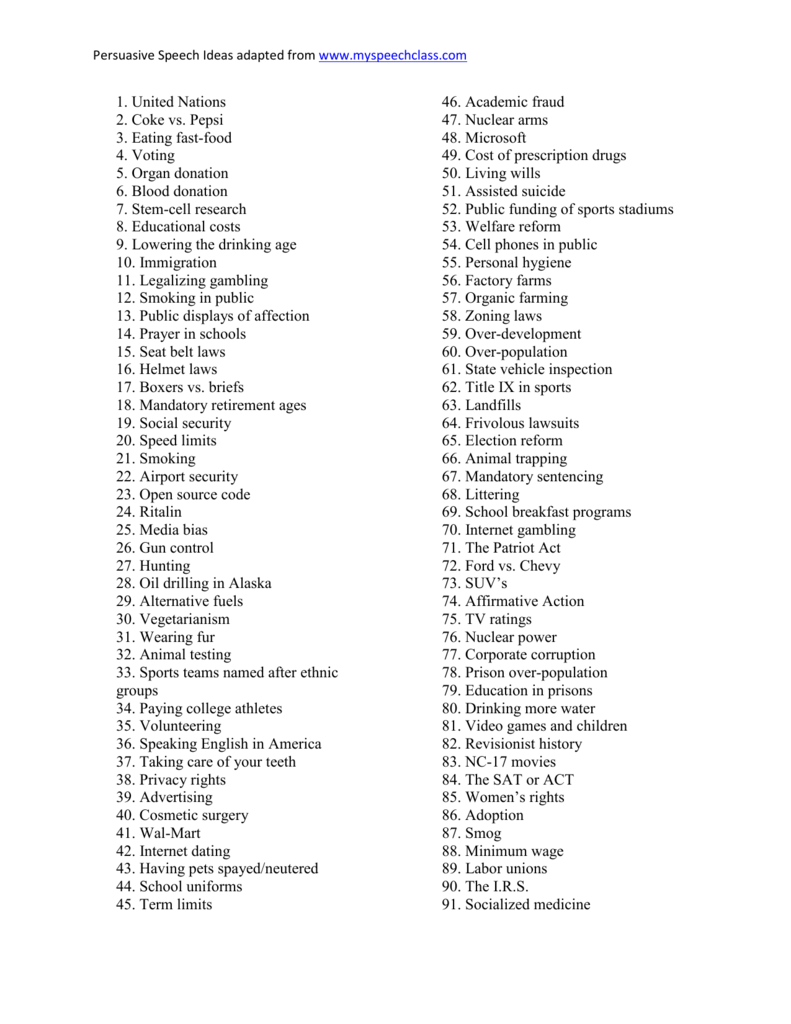 speech writing topics for grade 8