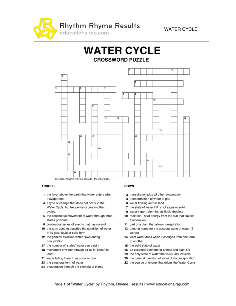Water Cycle Crossword Puzzle Answers