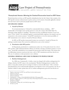 a memo outlining criminal responses to HIV in Pennsylvania.